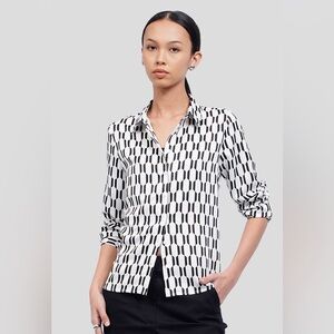Modern Works Geometric Black and White Button Down Blouse